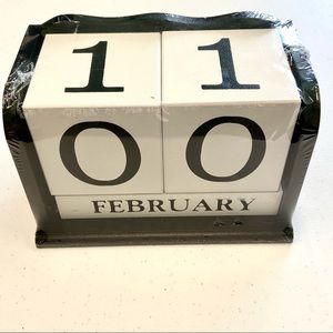 CALENDAR-Wooden Perpetual Calendar- Black/White NEW in pkg.